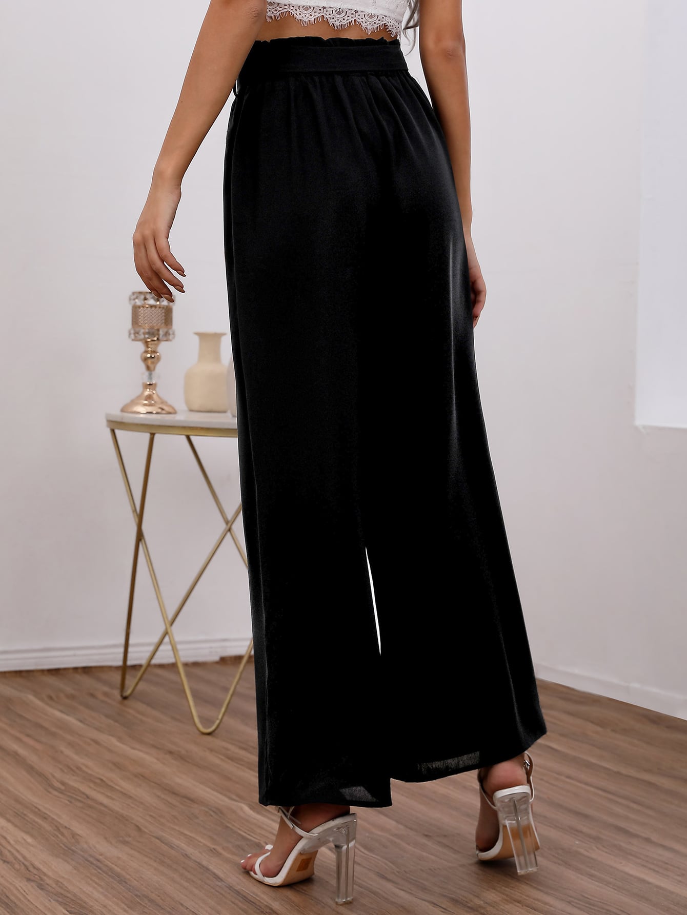 Paperbag Waist Belted Wide Leg Pants