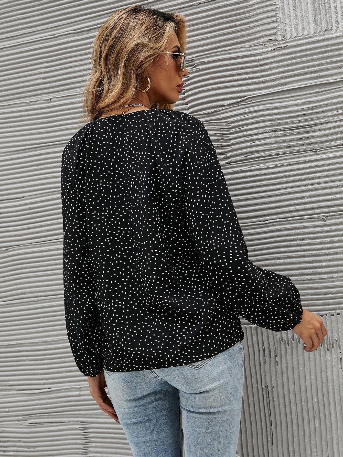 Polka Dot Bishop Sleeve Blouse
