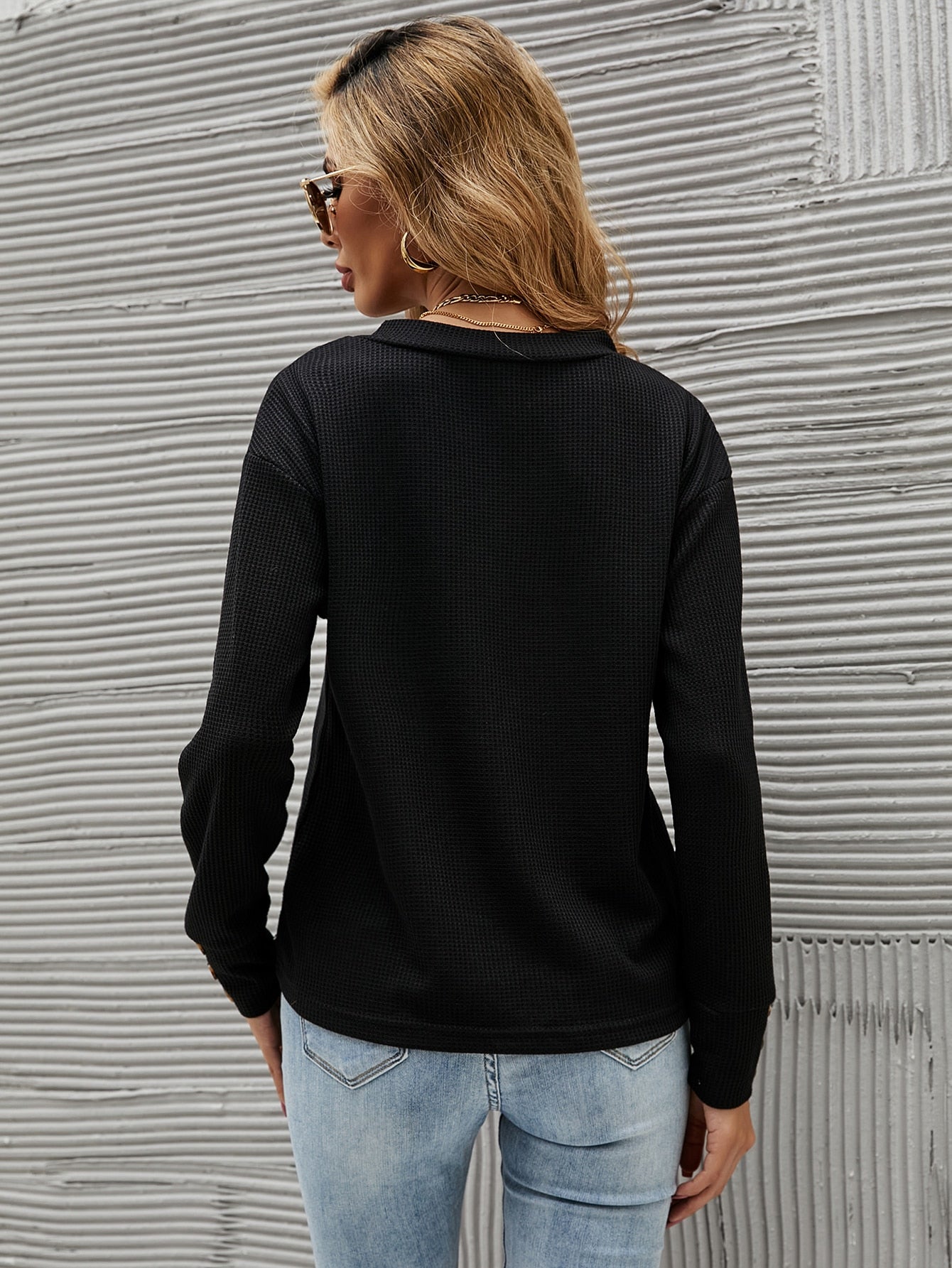 Solid V Neck Drop Shoulder Tee