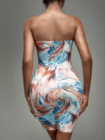 Marble Print Tube Bodycon Dress