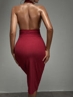 Solid Backless Halter Bodycon Dress