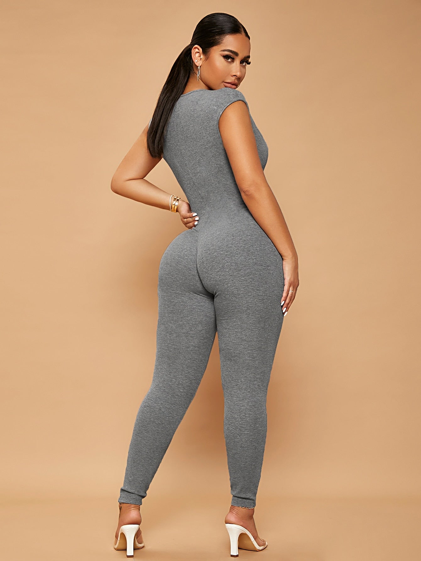 Plunging Neck Unitard Jumpsuit