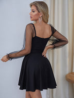 Sweetheart Neck Contrast Mesh Flare Hem Belted Dress