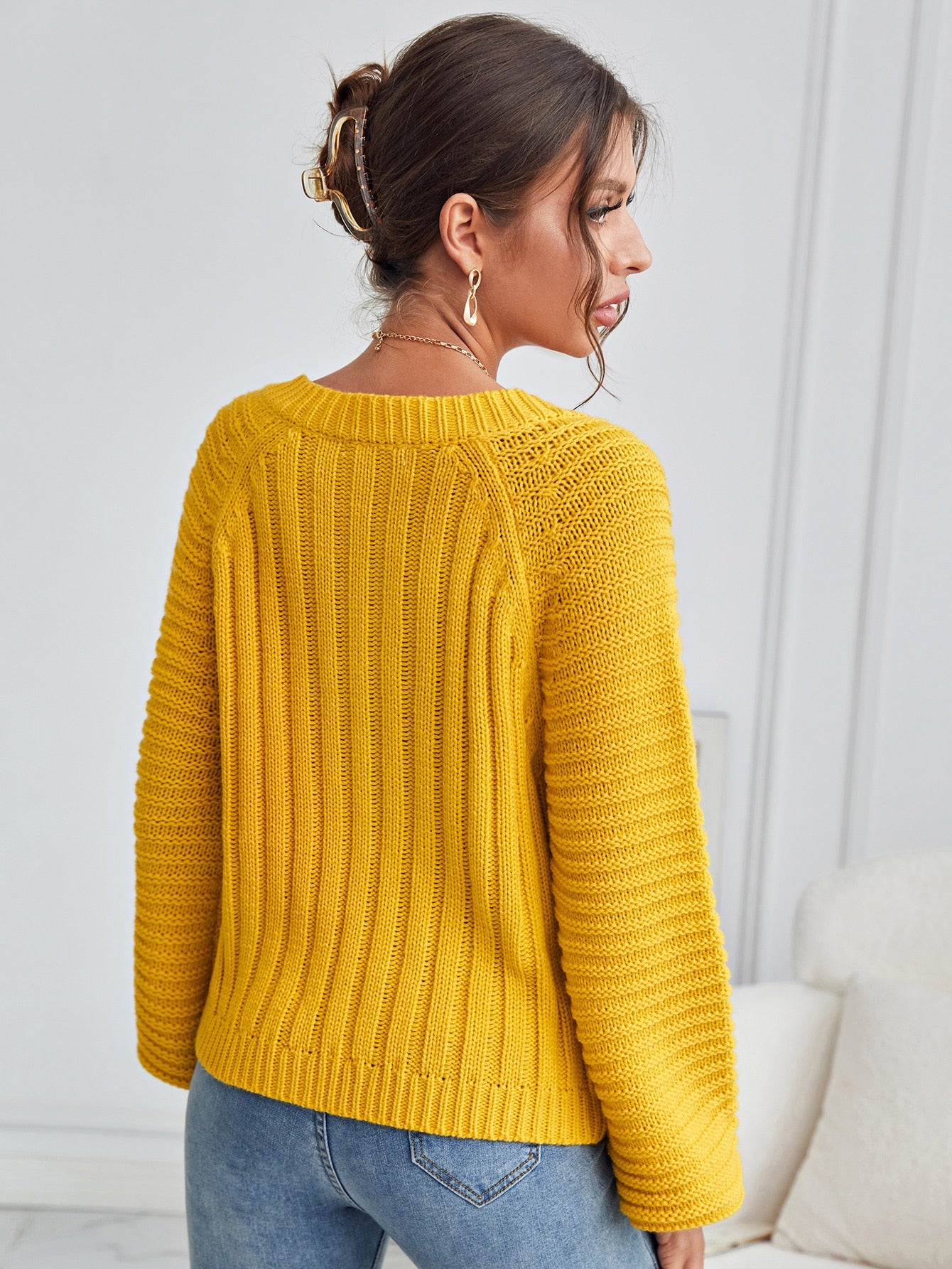 V-neck Bishop Sleeve Sweater