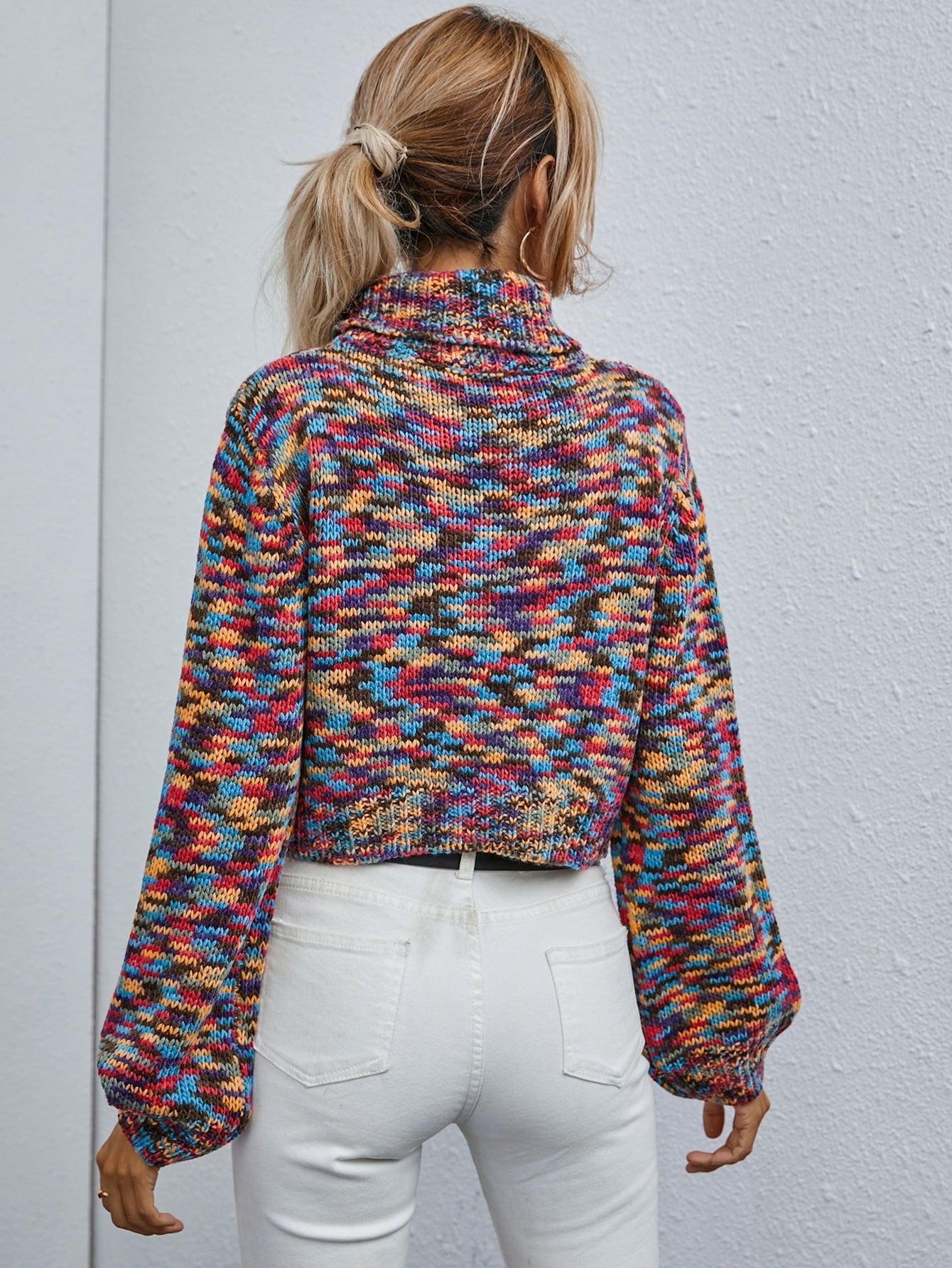 Space Dye Pattern High Neck Sweater