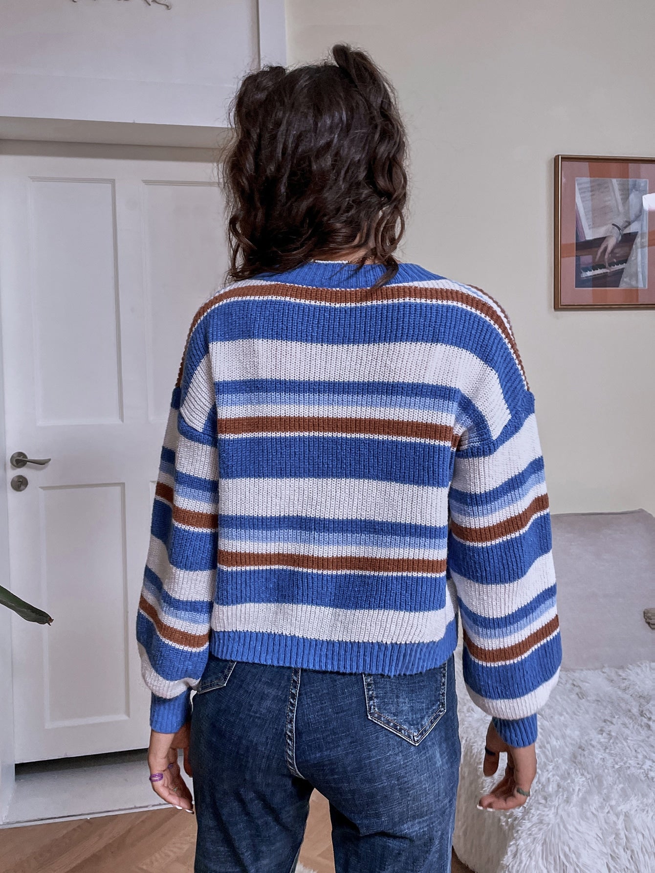 Striped Colorblock Drop Shoulder Sweater