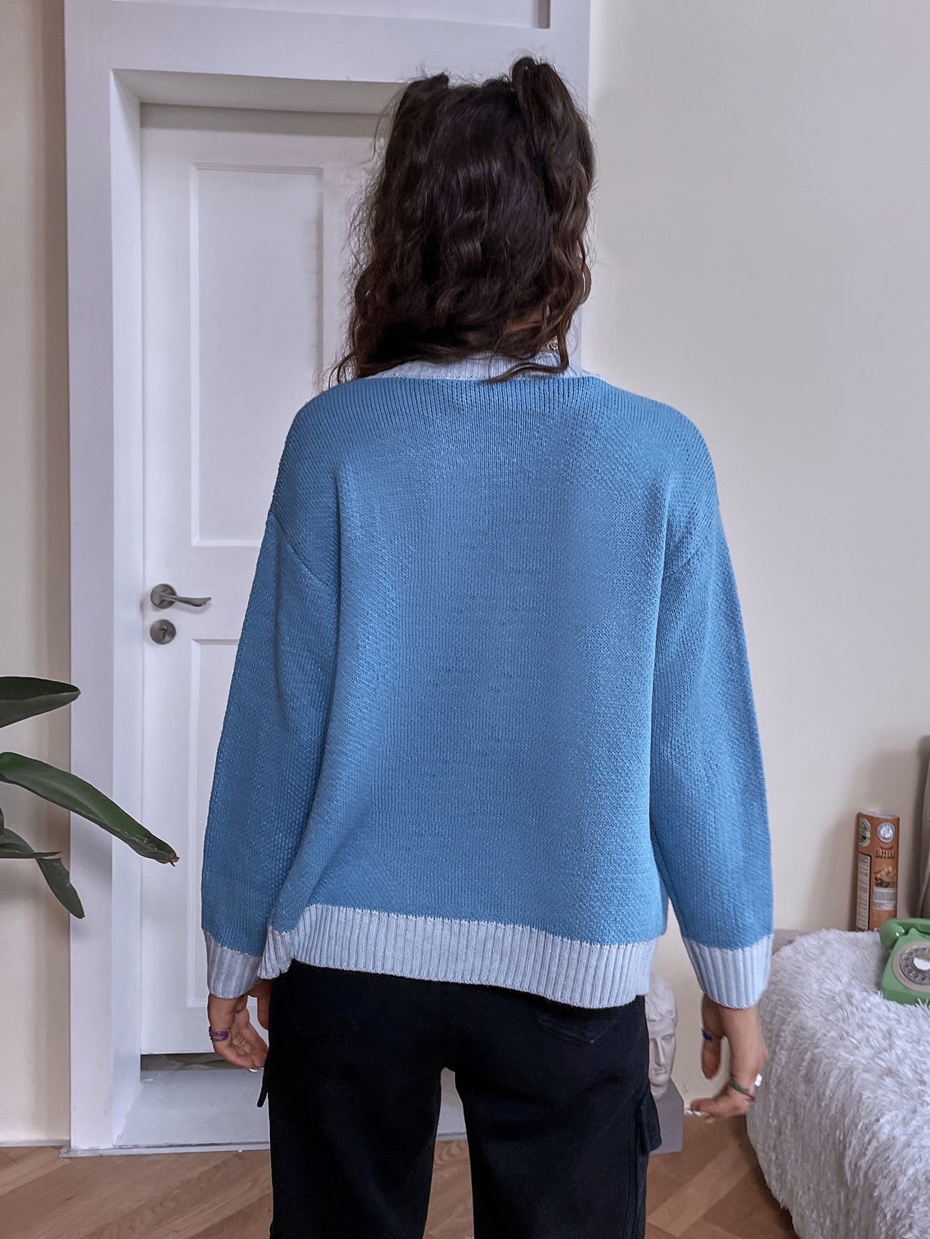 Heart Pattern Drop Shoulder Button Up Cardigan