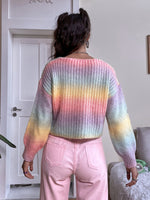 Drop Shoulder Ombre Open Knit Sweater