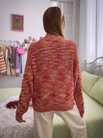 Space Dye Pattern Drop Shoulder Cable Knit Sweater