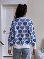 Allover Heart Pattern Drop Shoulder Sweater