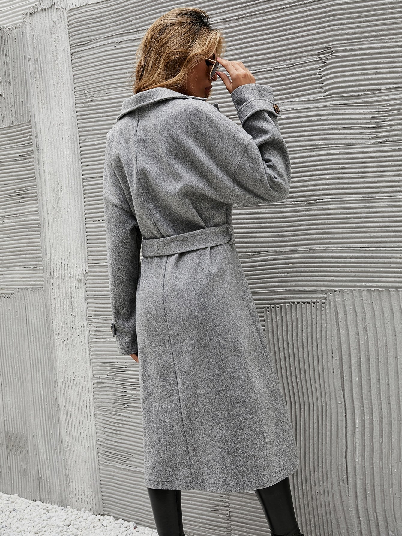 Drop Shoulder Lapel Neck Belted Overcoat