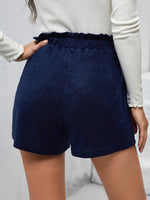 Paper Bag Waist Single Breasted Slant Pocket Corduroy Shorts