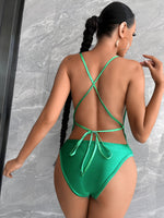 Criss Cross Tie Backless Drape Satin Cami Bodysuit