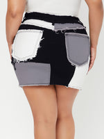 Plus Two Tone Raw Hem Denim Skirt