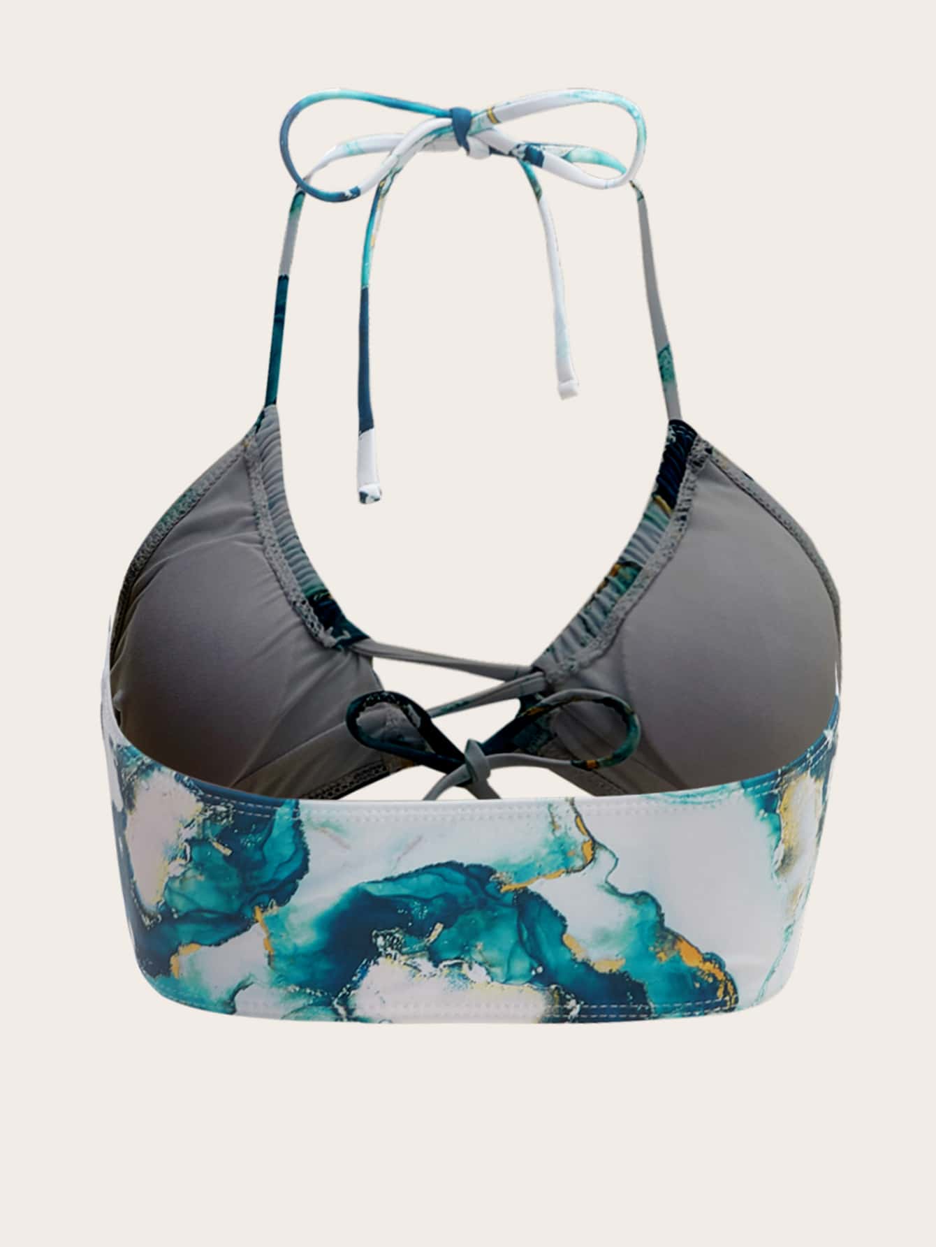 Marble Print Tie Front Bikini Top