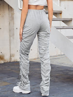 Solid Slant Pockets Stacked Sweatpants