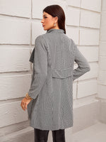 Houndstooth Print Waterfall Collar Coat Without Belt