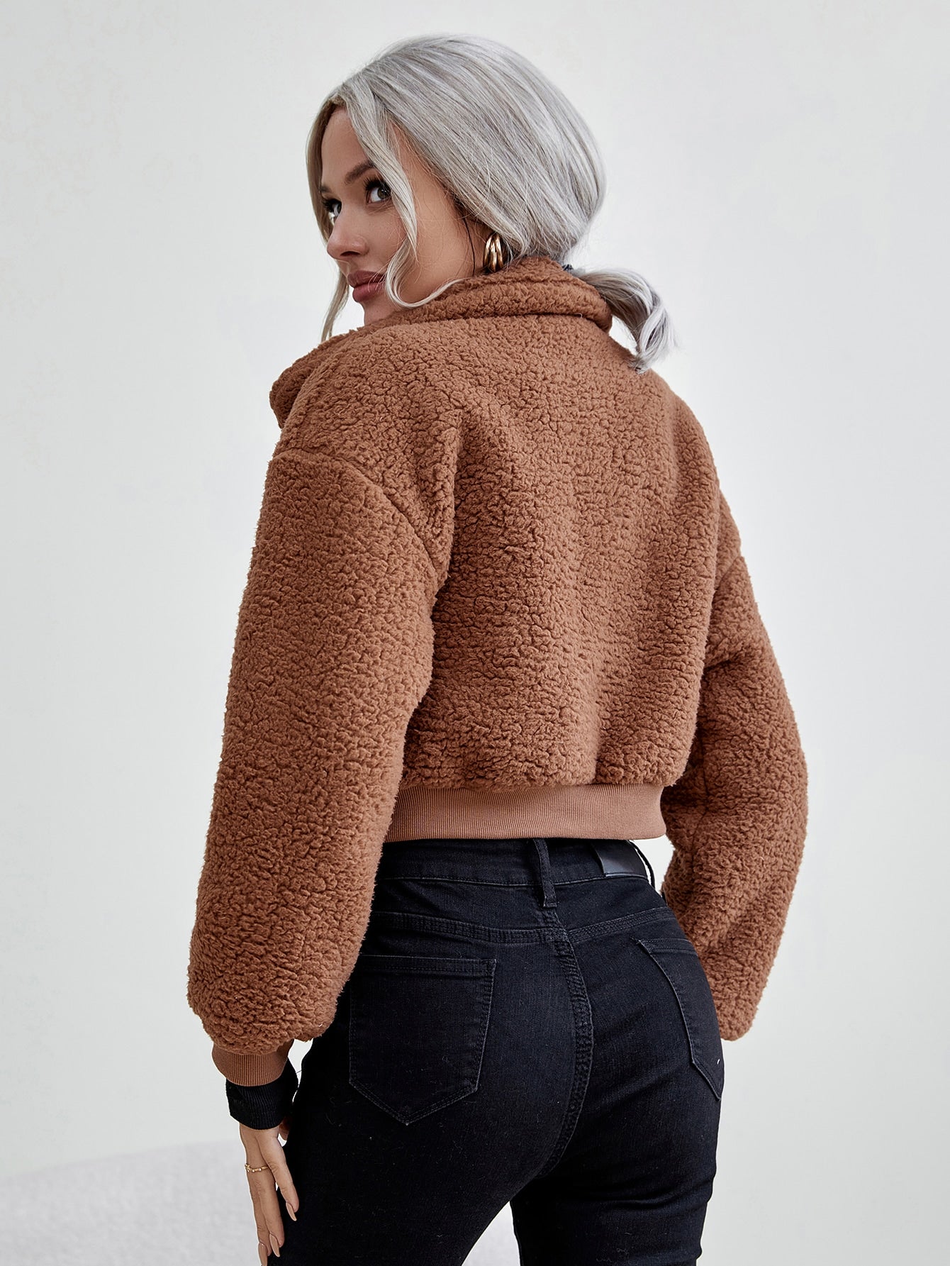 Solid Zip Up Teddy Jacket