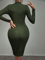 Ribbed Knit Half Zip Bodycon Dress