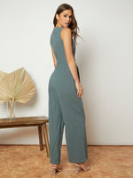 V-neck Tie Front Jumpsuit