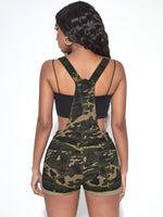 Camo Print Denim Overall Romper Without Cami Top