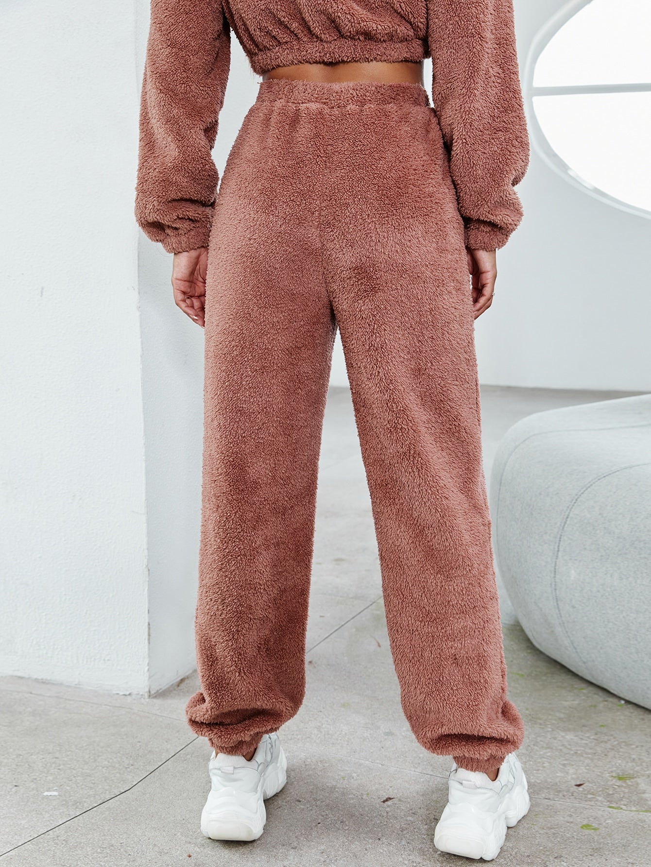 High Waist Solid Fuzzy Pants