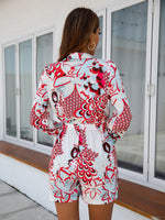 Floral Graphic Print Shirt Romper