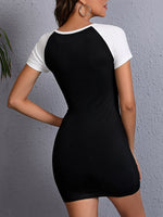 Mouth Sequin Patched Raglan Sleeve Bodycon Dress
