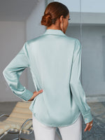 Curved Hem Satin Blouse