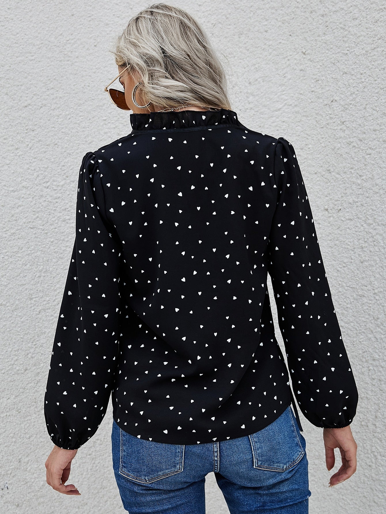 Confetti Heart Tie Neck Blouse
