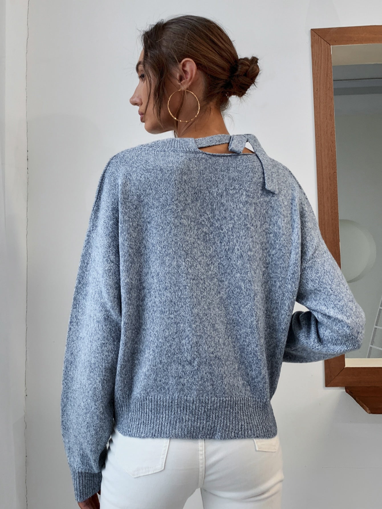 Tie Neck Batwing Sleeve Sweater