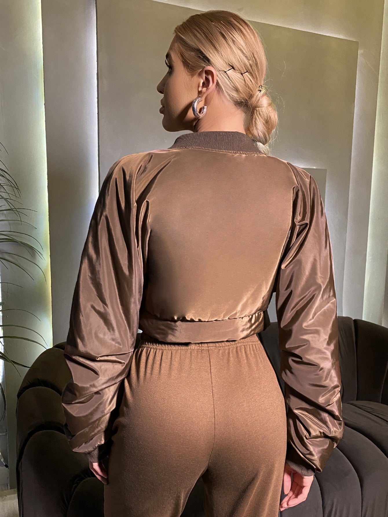 Solid Zip Up Crop Jacket