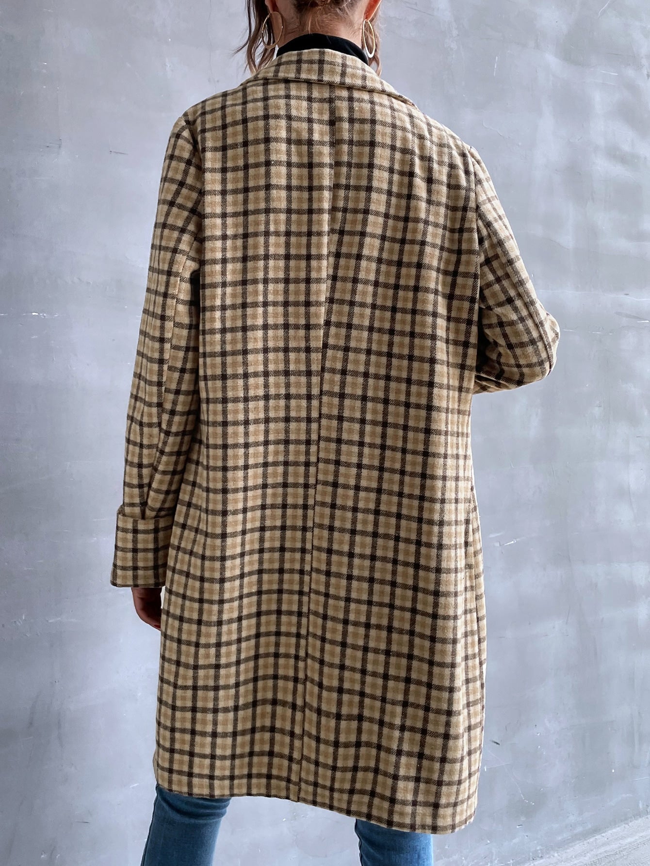 Plaid Double Breasted Lapel Neck Overcoat