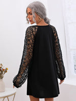 Guipure Lace Insert Lantern Sleeve Dress