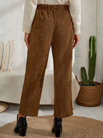 High Waist Button Detail Corduroy Pants