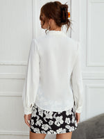 Lace Detail Mock Neck Bishop Sleeve Blouse