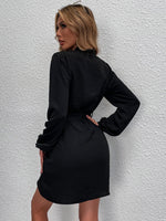 Notch Neck Belted Solid Dress