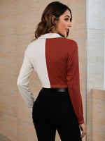 Two Tone Ruched Button Up Top