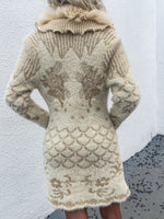Fuzzy Collar Argyle Pattern Fluffy Knit Dual Pocket Cardigan