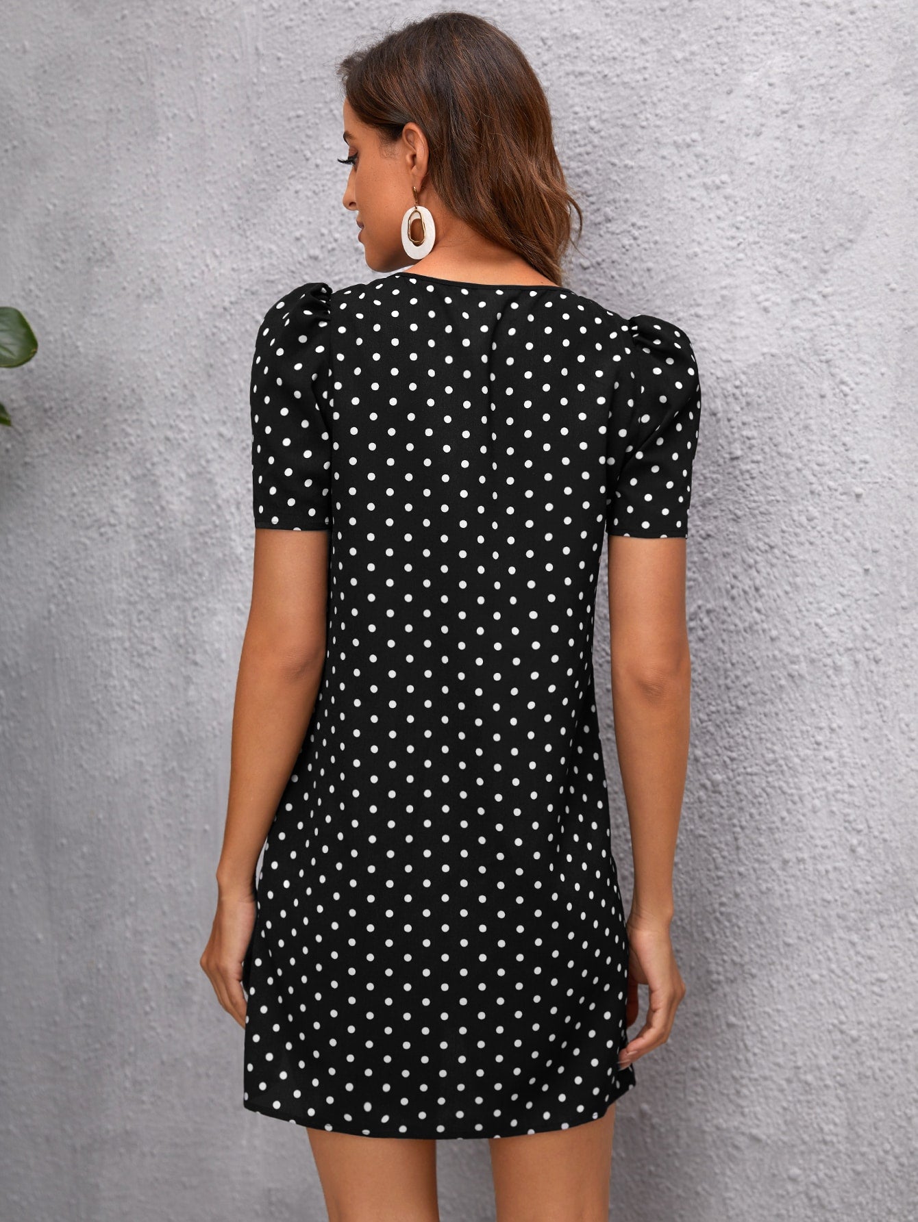 Polka Dot Puff Sleeve Tunic Dress