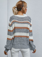 Colorblock Pattern Lantern Sleeve Sweater