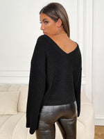 V-neck Drop Shoulder Rib-knit Sweater
