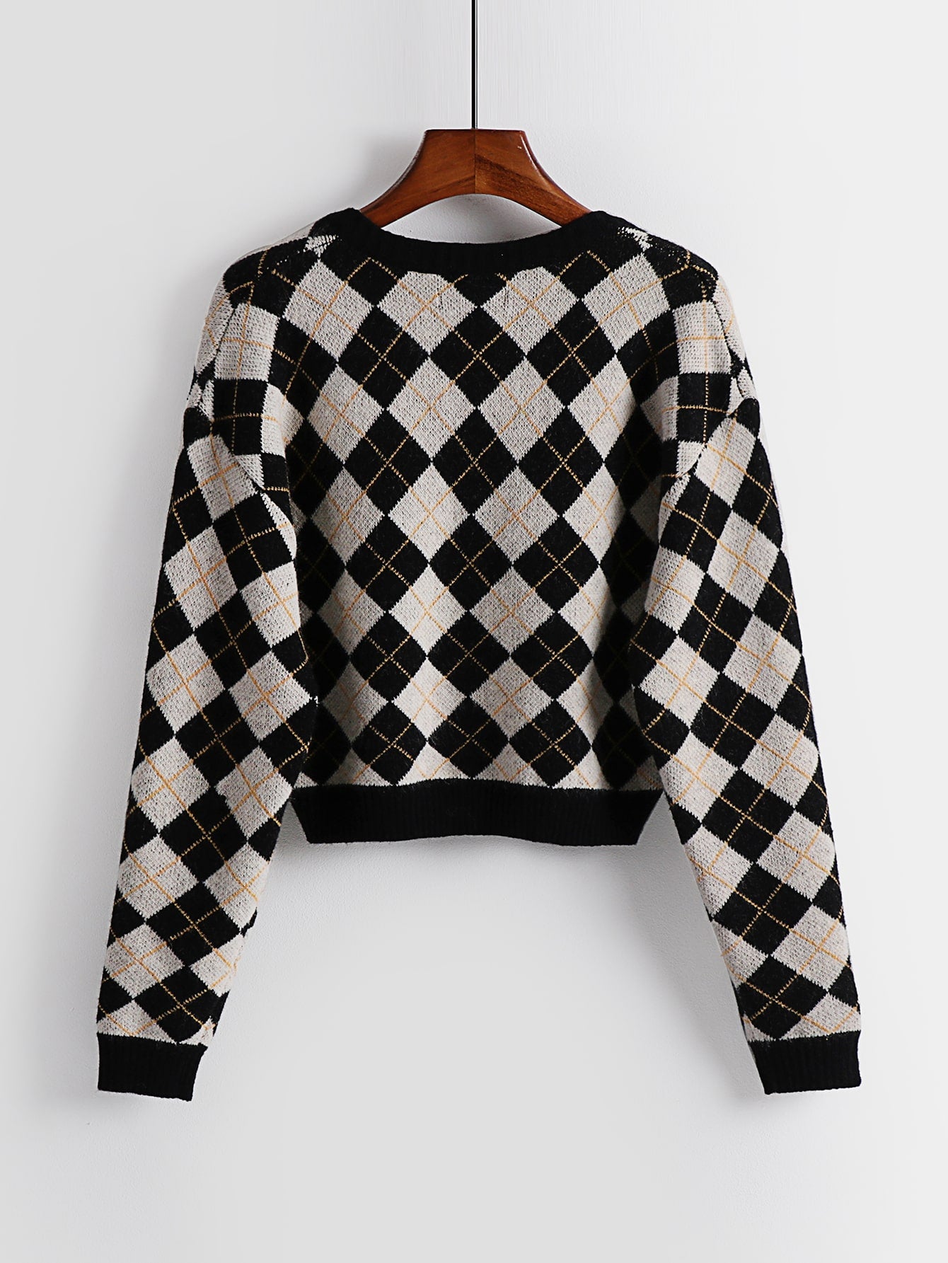 V-neck Argyle Pattern Sweater
