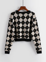 V-neck Argyle Pattern Sweater