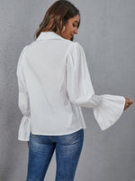 Guipure Lace Applique Flounce Sleeve Blouse
