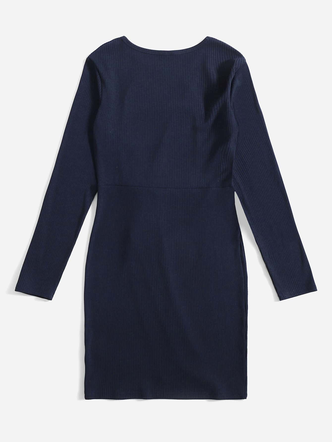 Tie Front Ribbed Knit Dress