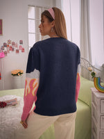Graphic Pattern Color Block Sweater