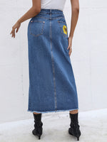 High Waist Raw Hem Split Thigh Denim Skirt