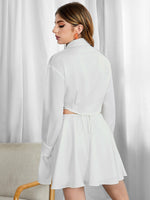 Solid Flap Detail Crop Blouse & Crisscross Tie Back Skirt