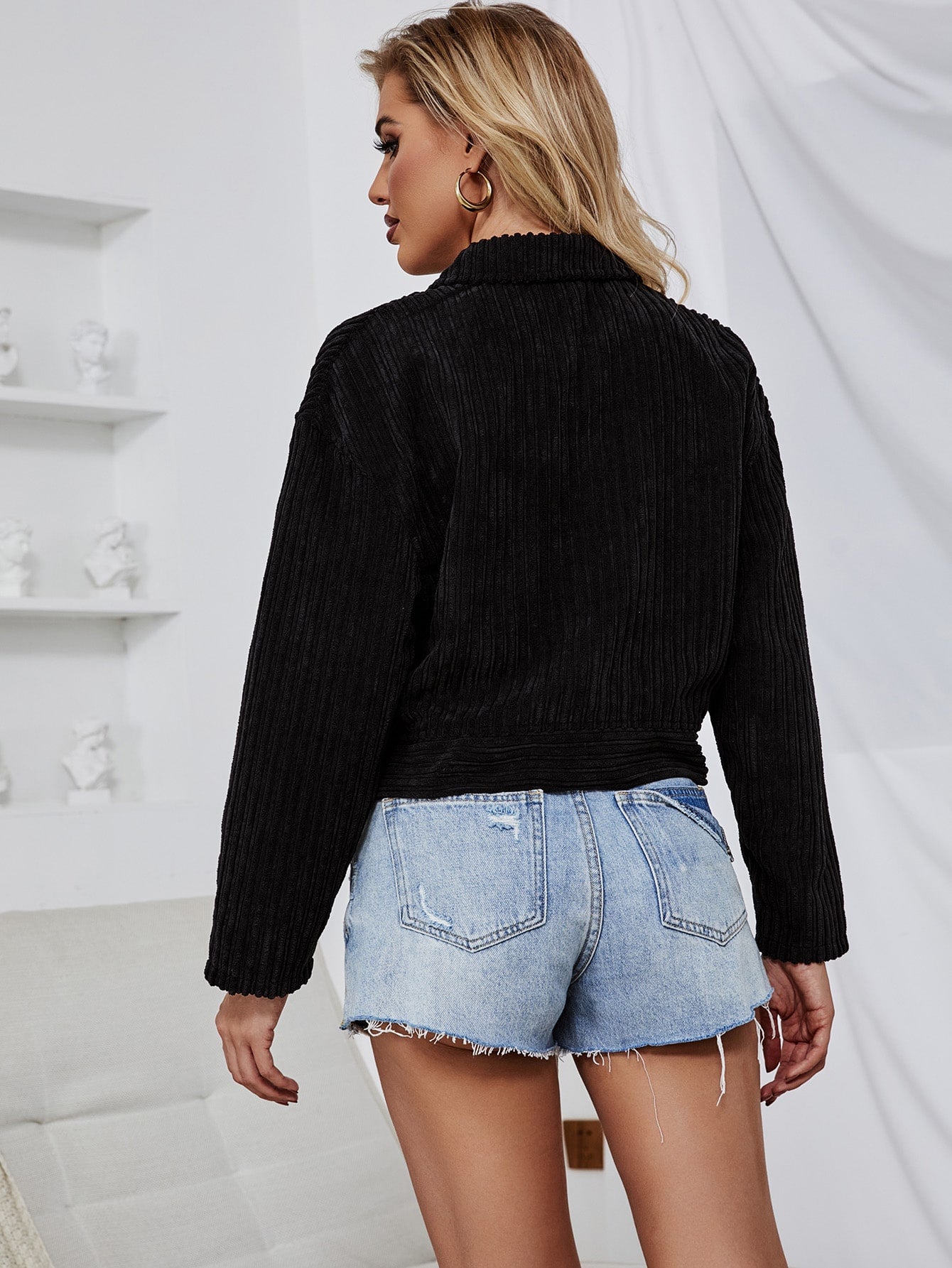 Corduroy Button Front Crop Jacket